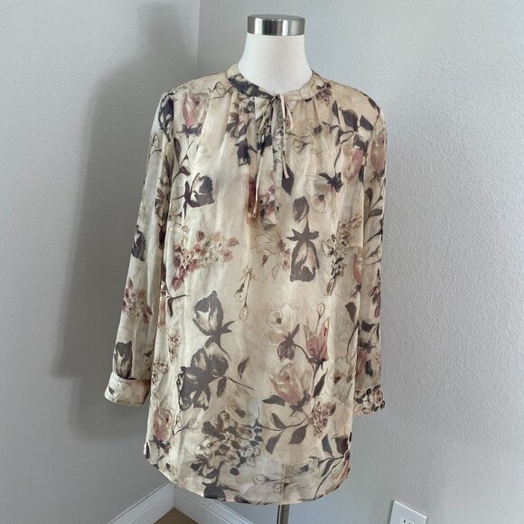 Lauren Ralph Lauren Womens Plus 1X Floral Blouse Long Sleeve Sheer Shirt Top - Picture 1 of 11
